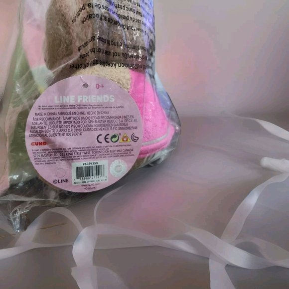 Gund Line Friends Choco Tan Bear 7” Seated Plush NWT Pink Bow & Dress brown - Picture 3 of 3